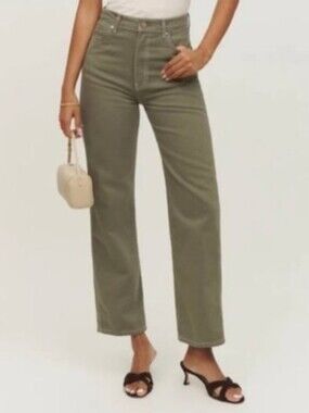 Reformation Cowboy High Rise Straight Jeans Kalamata Olive Green Size 24